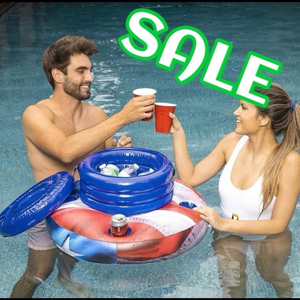 ‼️FINAL CLEARANCE ‼️PoolCandy Inflatable Stars Stripes Floating Drink Cooler NEW